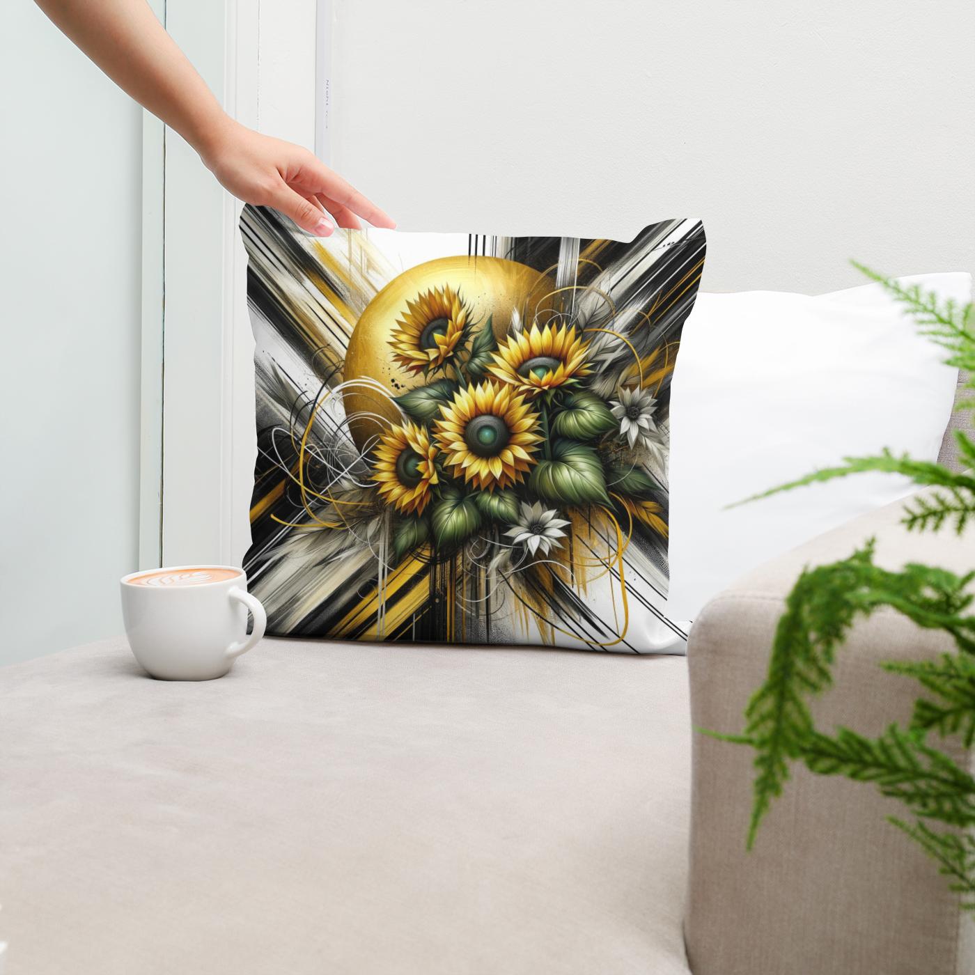 Golden Sunflower Abstract Cotton Cushion