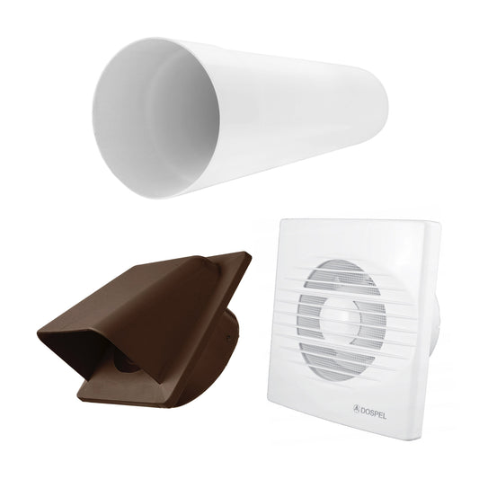 Through Wall Ventilation Kit RICO Pull-Cord Switch Fan with Brown External Vent