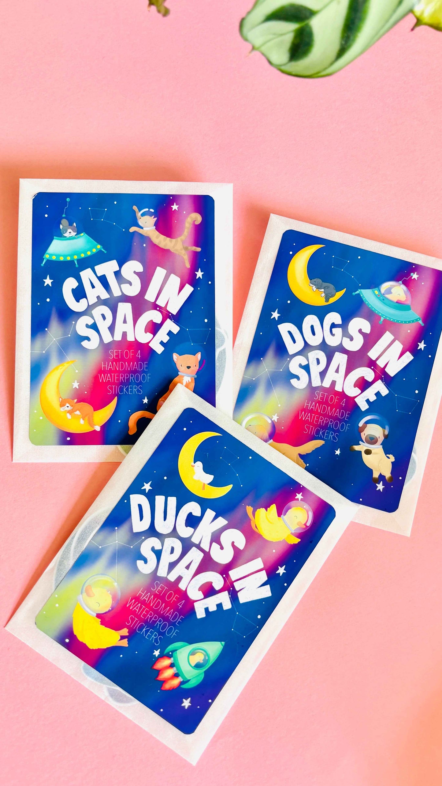 Space Duck Sticker Set- 4 Handmade 7cm Waterproof Vinyl Stickers