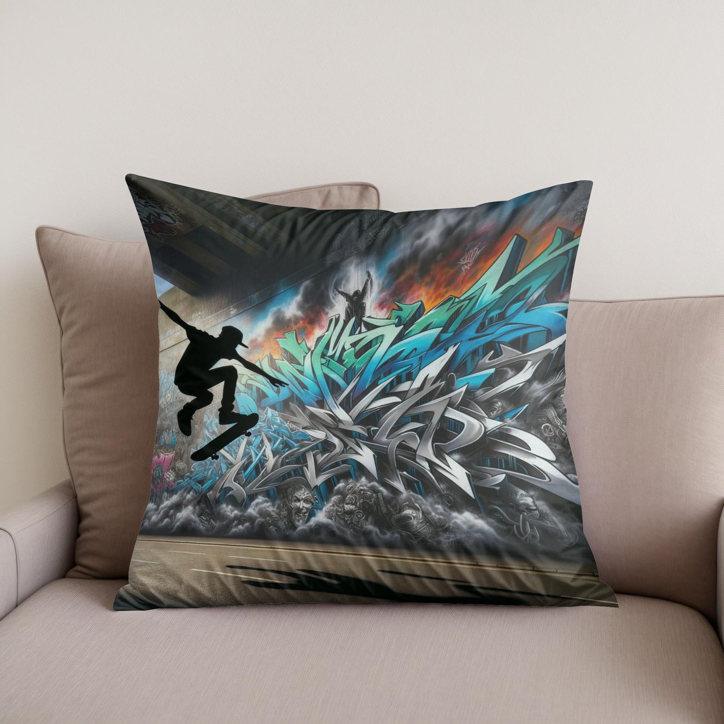 Skater's Silhouette Cotton Cushion