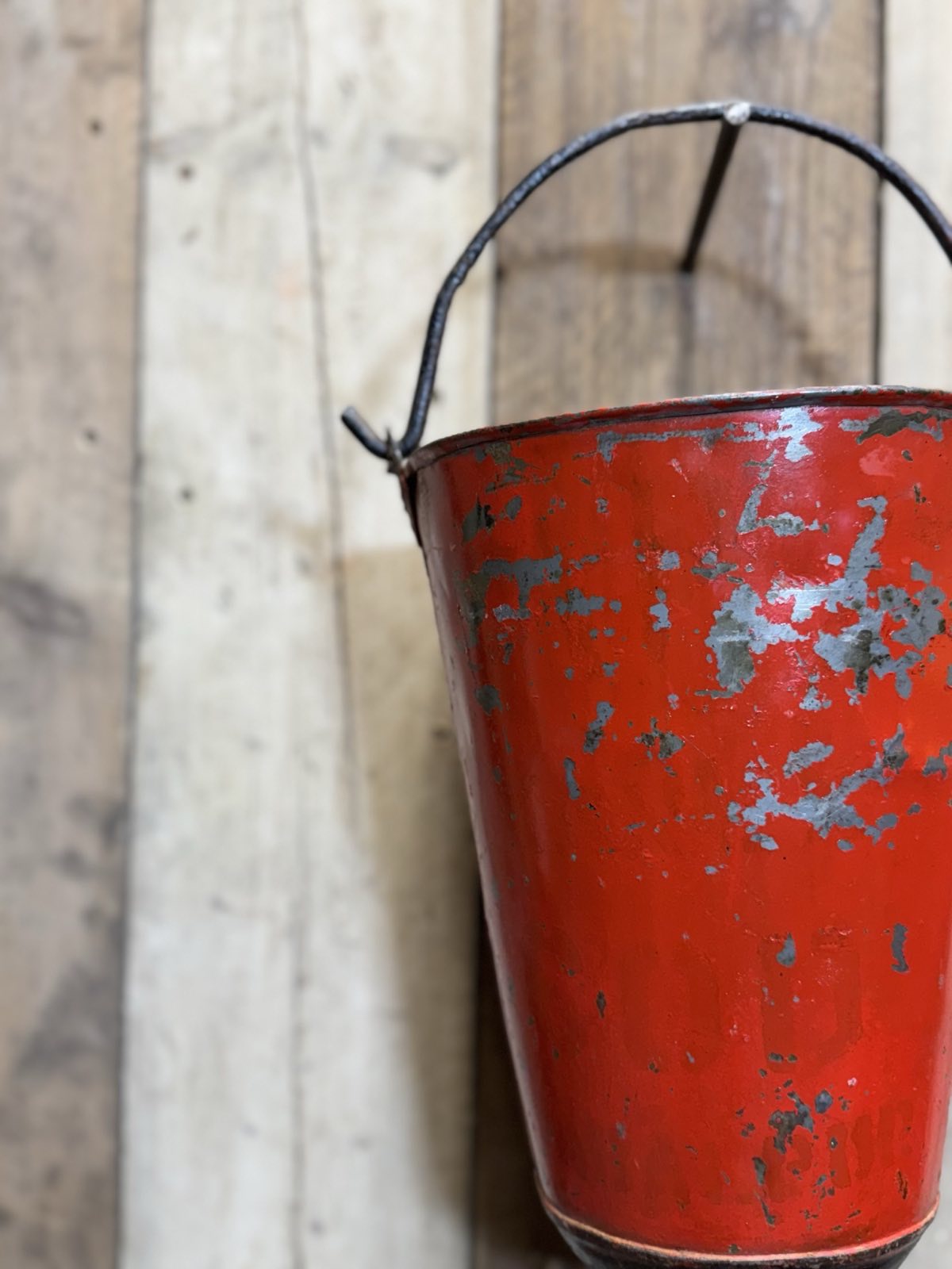 Vintage Galvanised Hanging Fire Bucket Hanging Basket / Plant Pot Planter Pail C