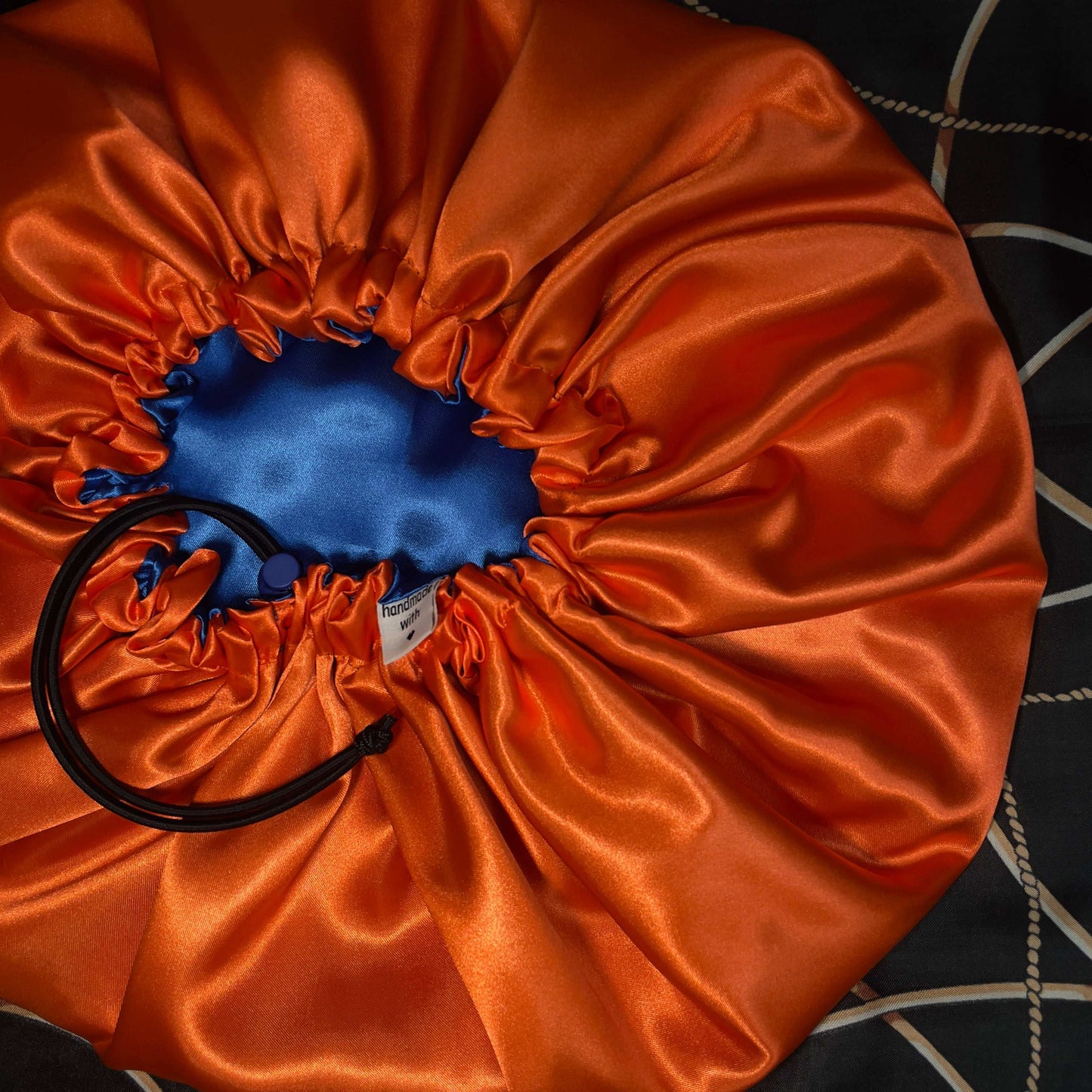 Orange & Blue Reversible Satin Bonnet – Dual Colour Adjustable