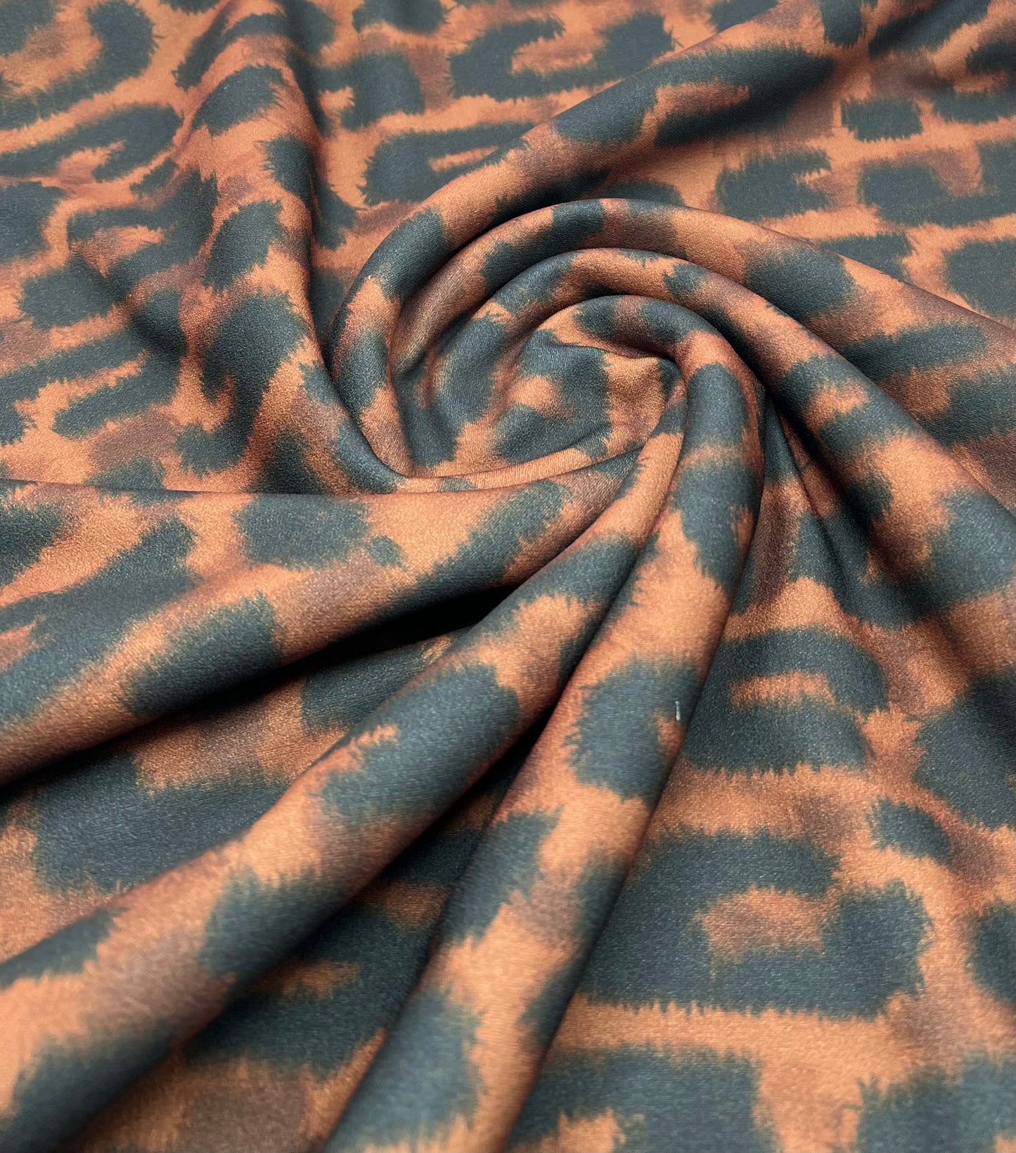 Brown Leopard Animal Printed Scuba Crepe Fabric 4 Way Stretch