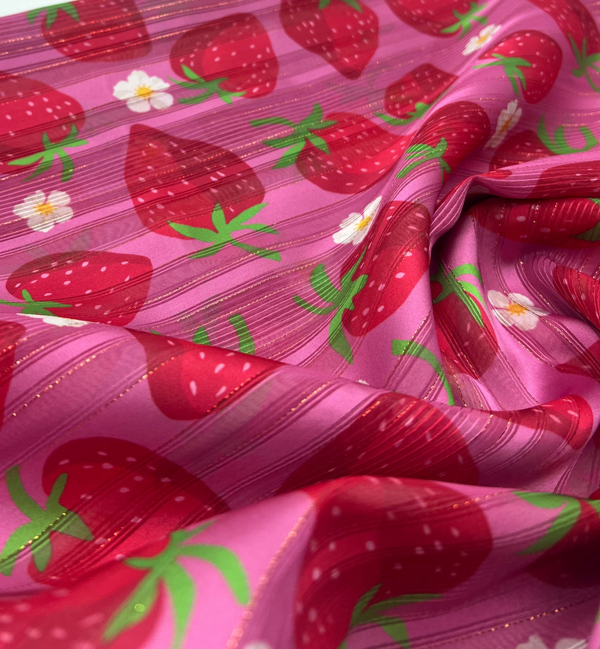 Pink Strawberry Lightweight Fabric 90GSM Non Stretch
