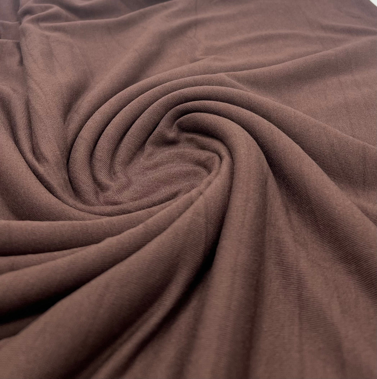 Plain Chocolate Brown Viscose Elastane Fabric 4 Way Stretch Jersey