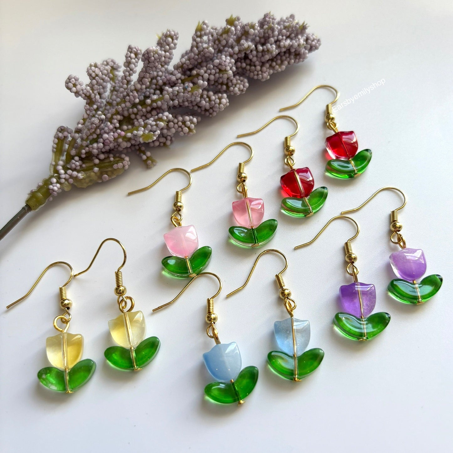 Cool silver or gold tulip flower dangle drop earrings