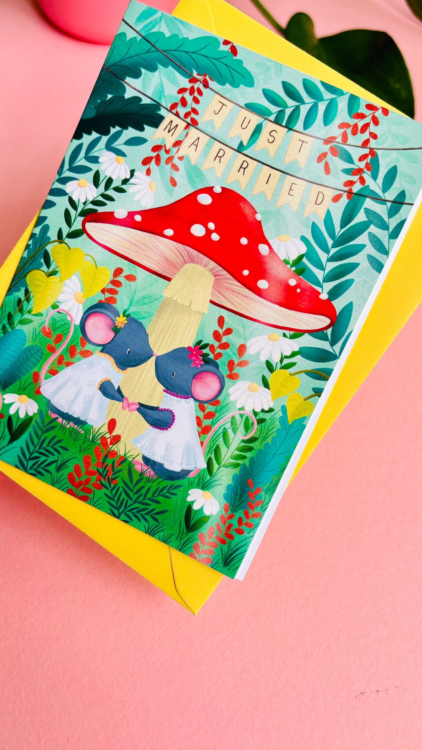 Handmade Lesbian Wedding Card- Whimsical Just Married Greetings Card