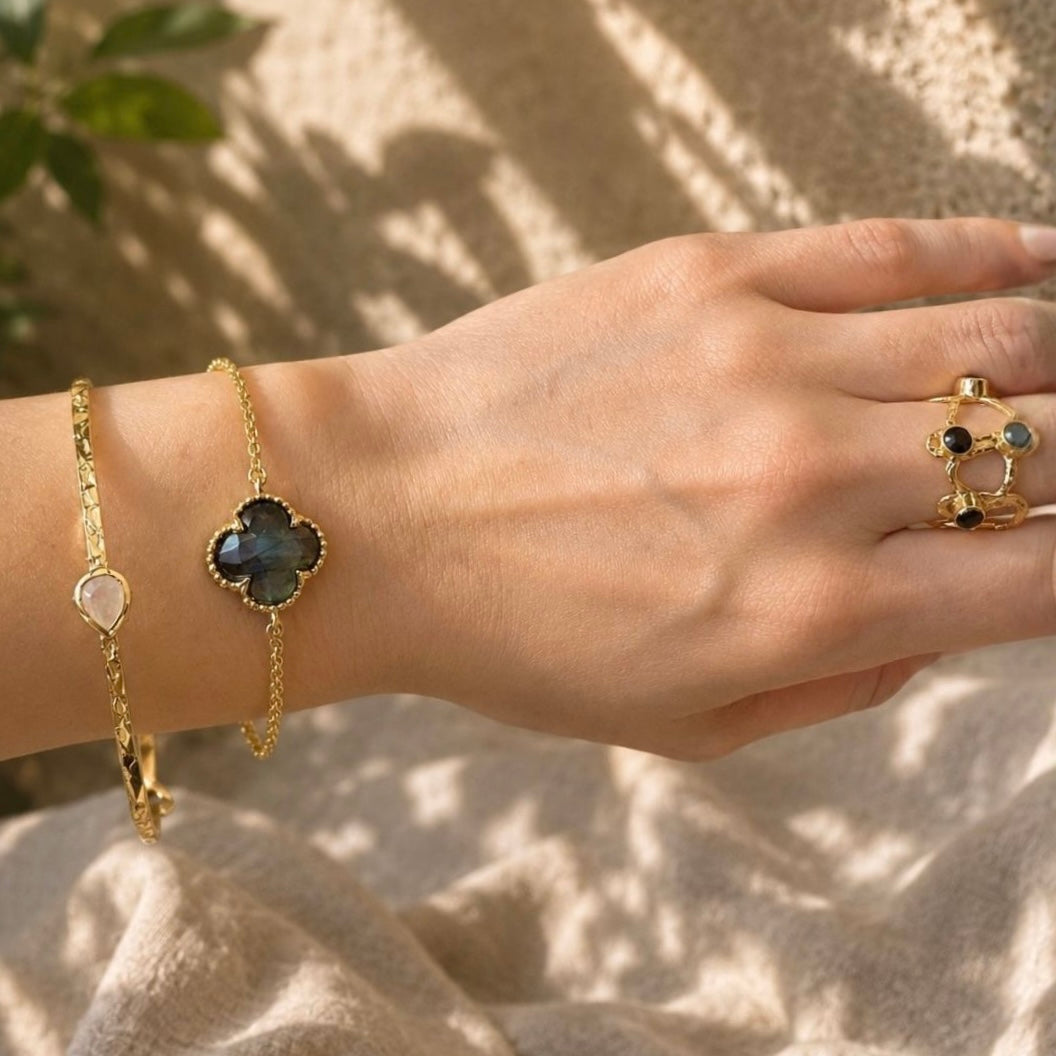 Simi Three Stone Stacking Bangle Rainbow Moonstone