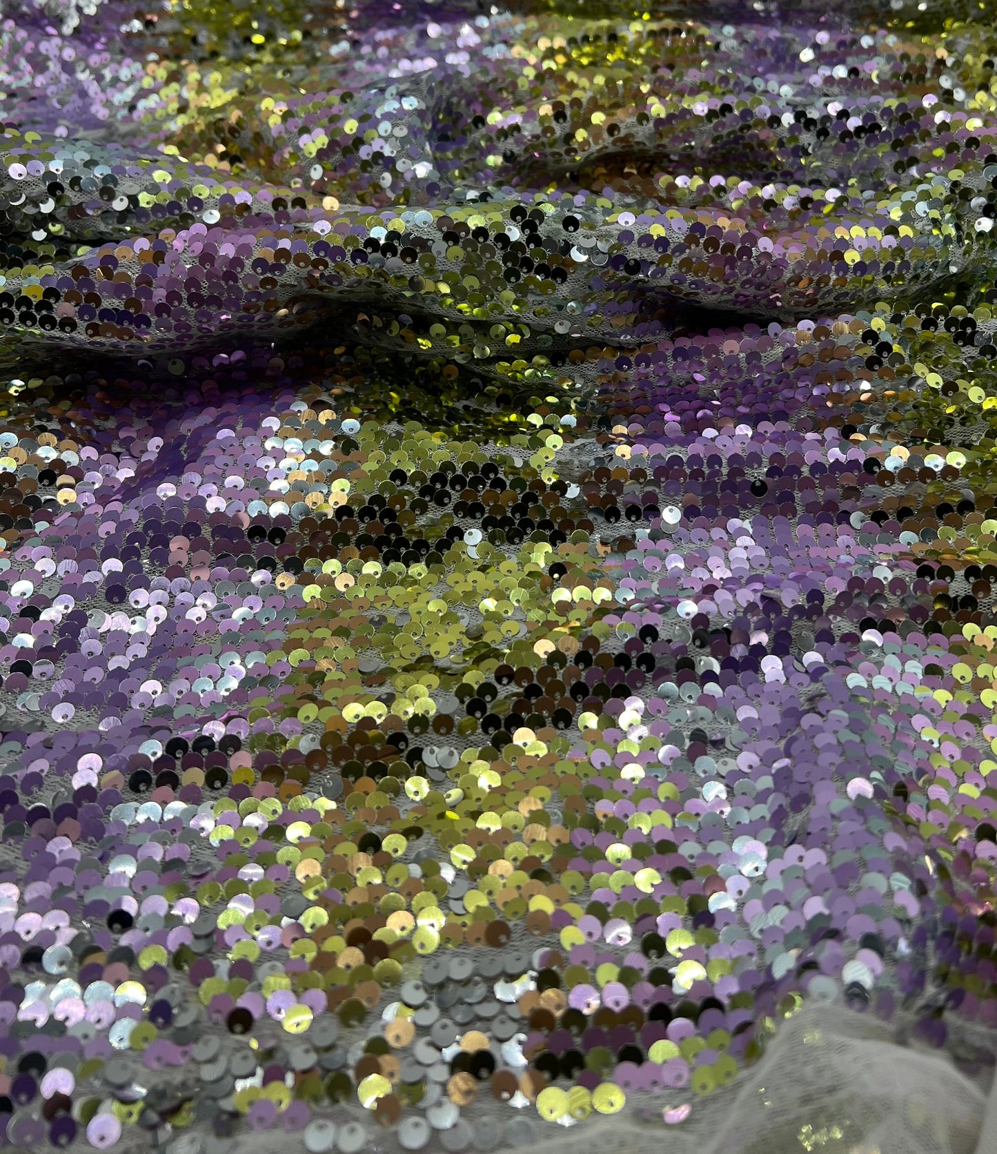 Lilac Gold Sequin Detail Textured Mesh Stretch Fabric