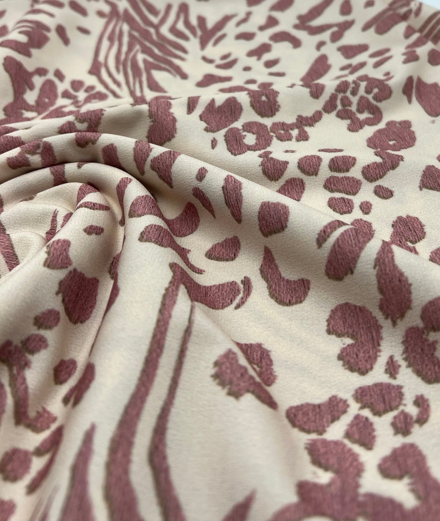 Cream Pink Animal Print ITY Fabric 2 Way Stretch