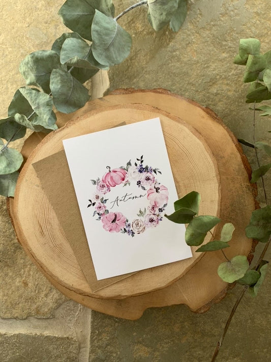 Autumn Pink Pumpkin Wreath Autumn Seasonal Wall Home Decor Print