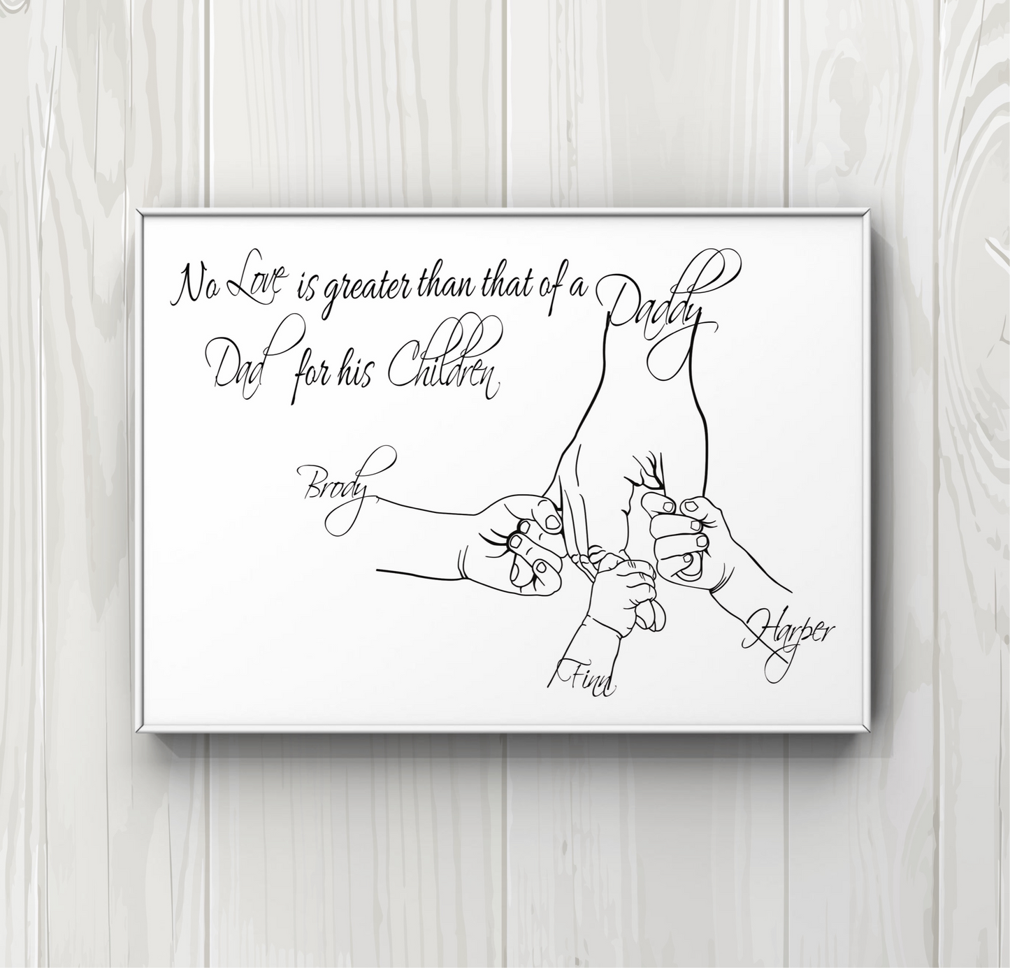 Personalised Daddy hand 3 children A4 Print UNFRAMED