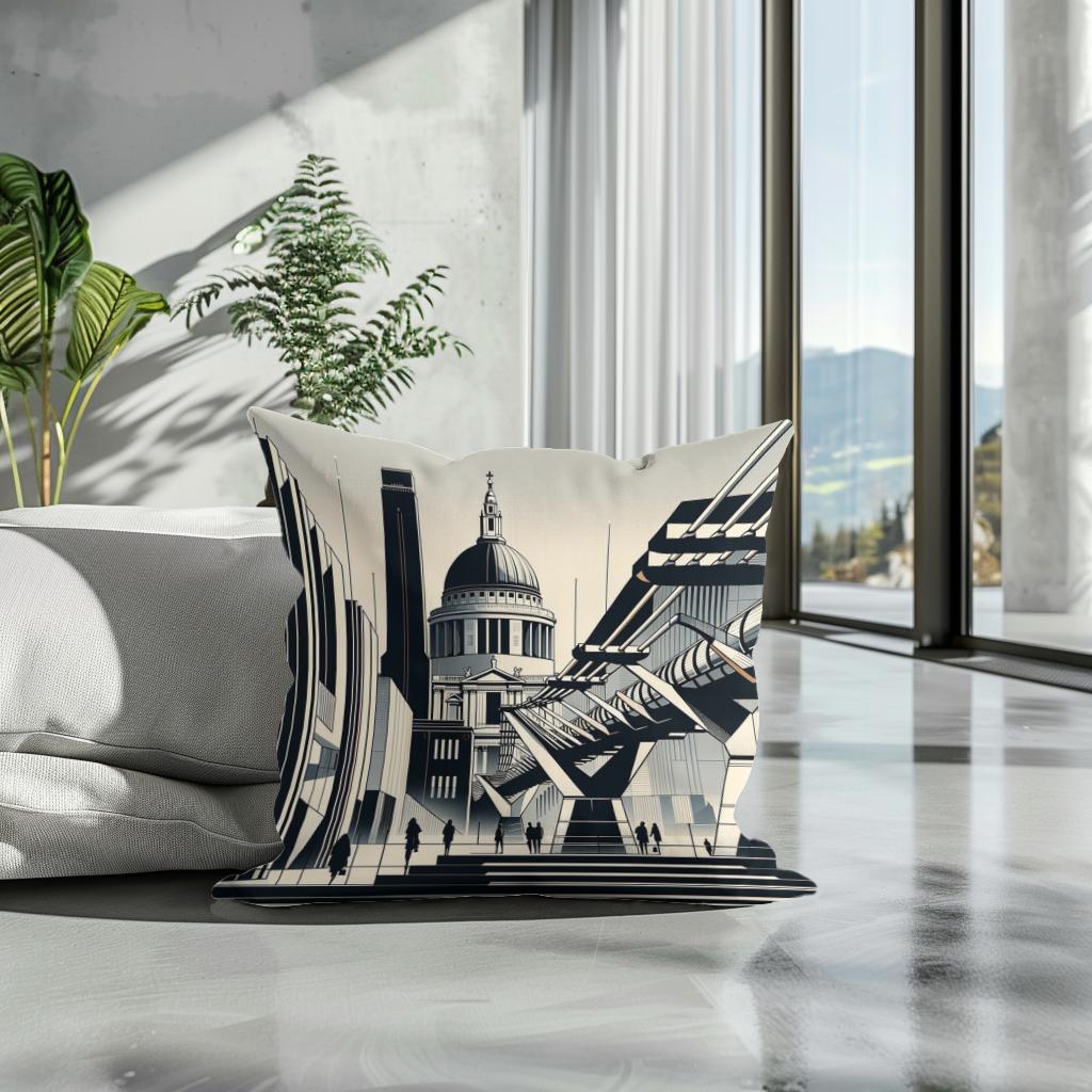 London Tate Modern and Millennium Bridge Modernist Cotton Cushion