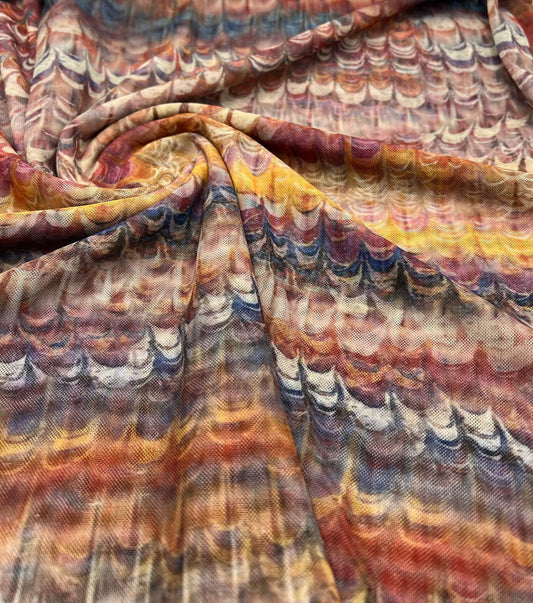 Feather Colourful Stripe Print Mesh Fabric Stretch