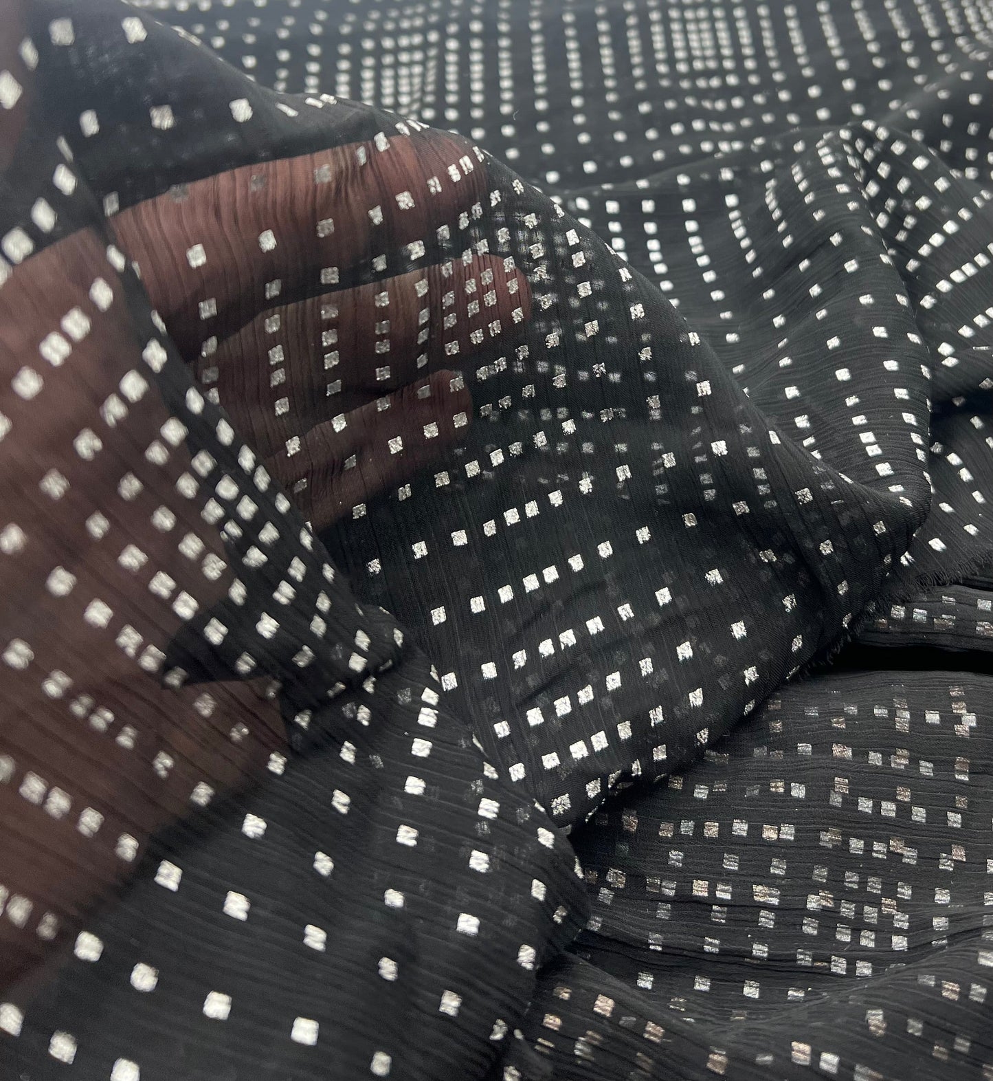 Black Silver Square Printed Chiffon Dress Fabric