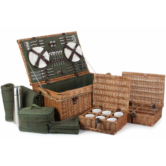 6 Person Rope Handled Green Tweed Hamper