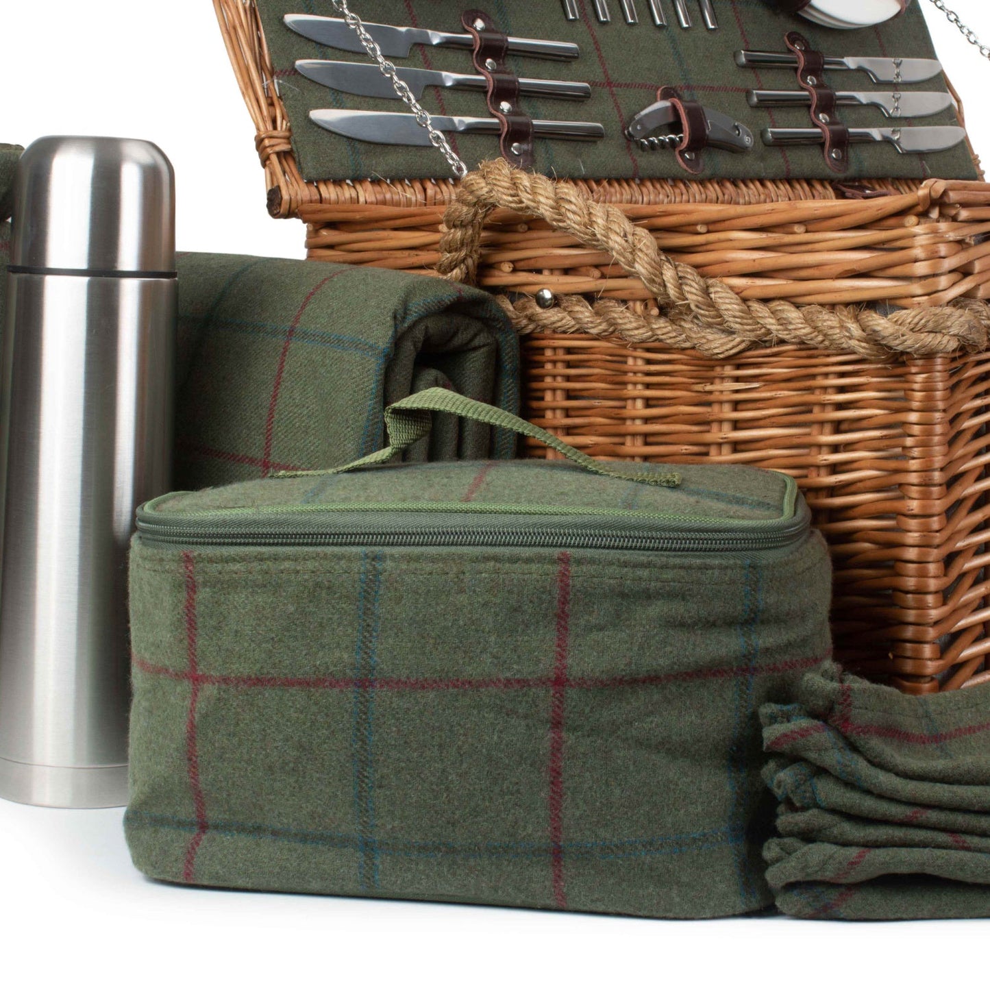 6 Person Rope Handled Green Tweed Hamper