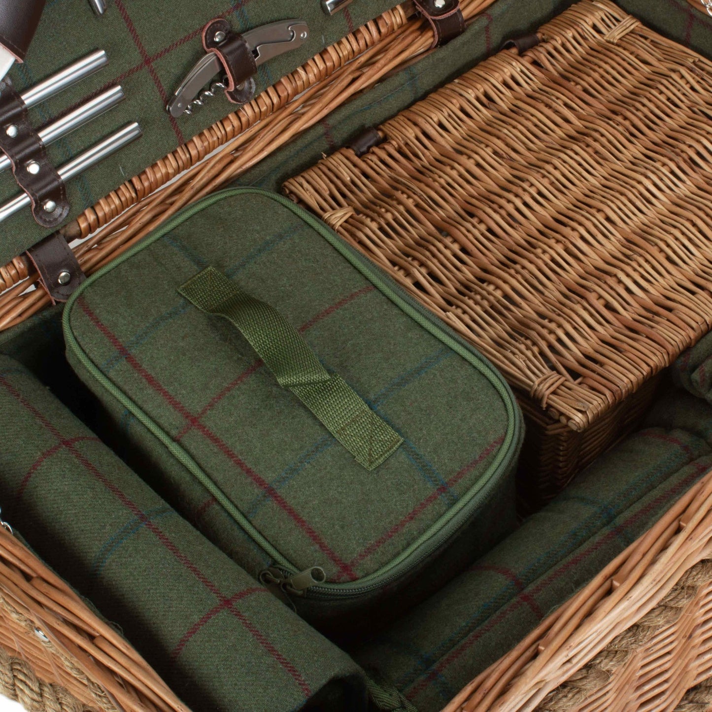6 Person Rope Handled Green Tweed Hamper