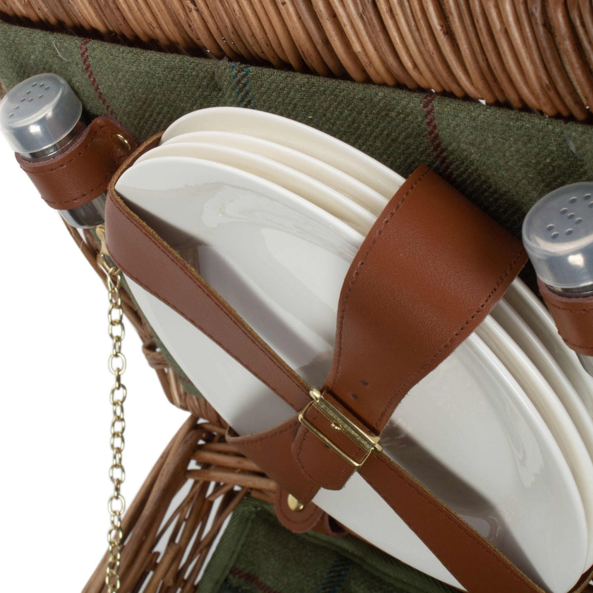 Elegant 4 Person Green Tweed Hamper
