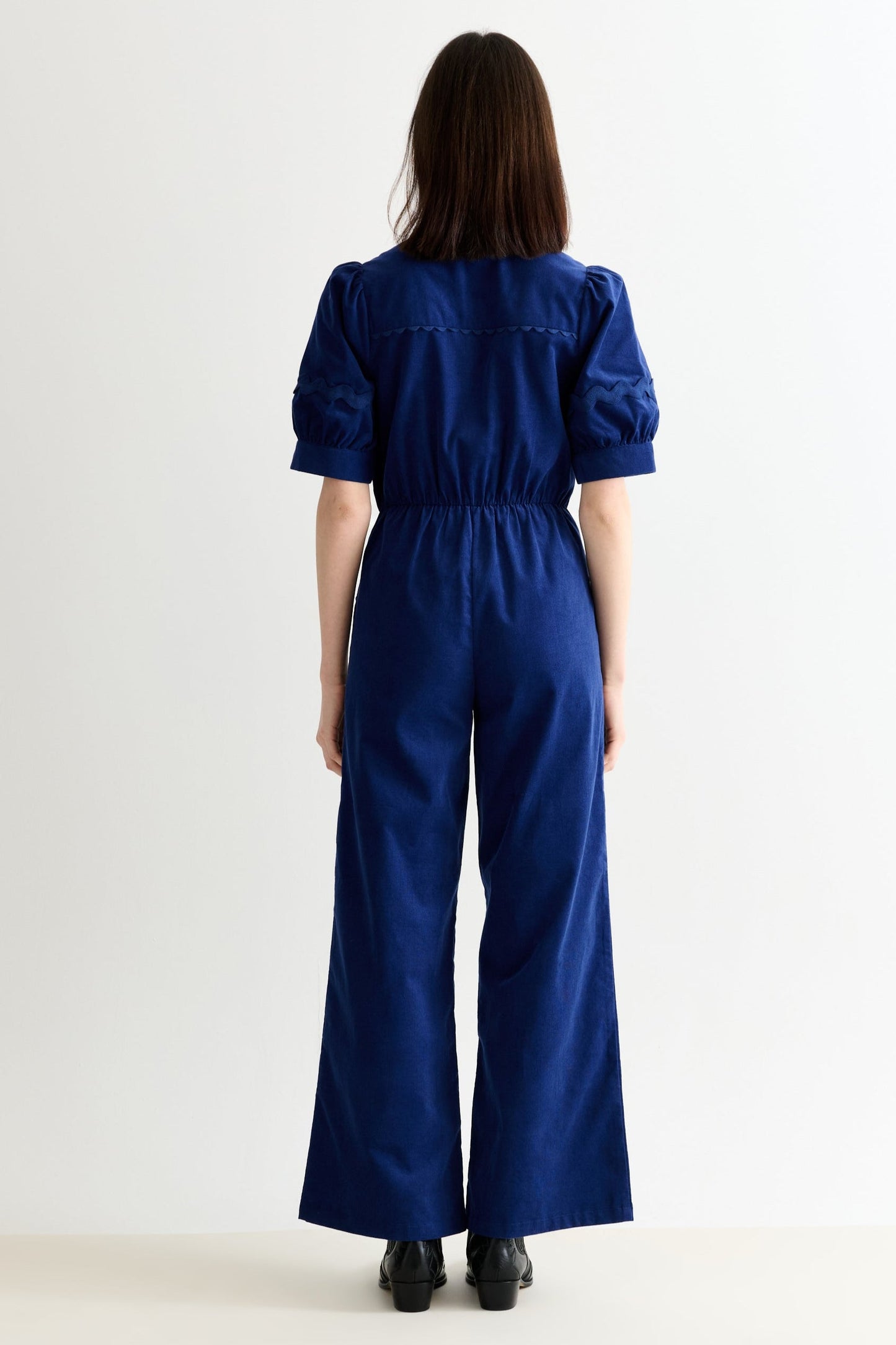 Finlay Babycord V Neck Ric Rac Trim Jumpsuit - Navy
