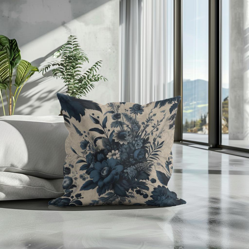 Vintage Navy Botanicals Cotton Cushion