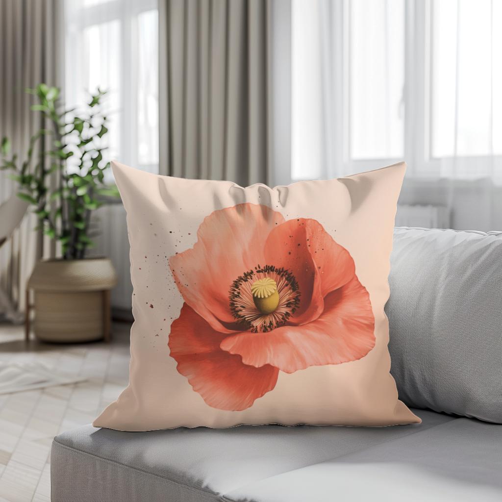 Pastel Red Poppy Cotton Cushion