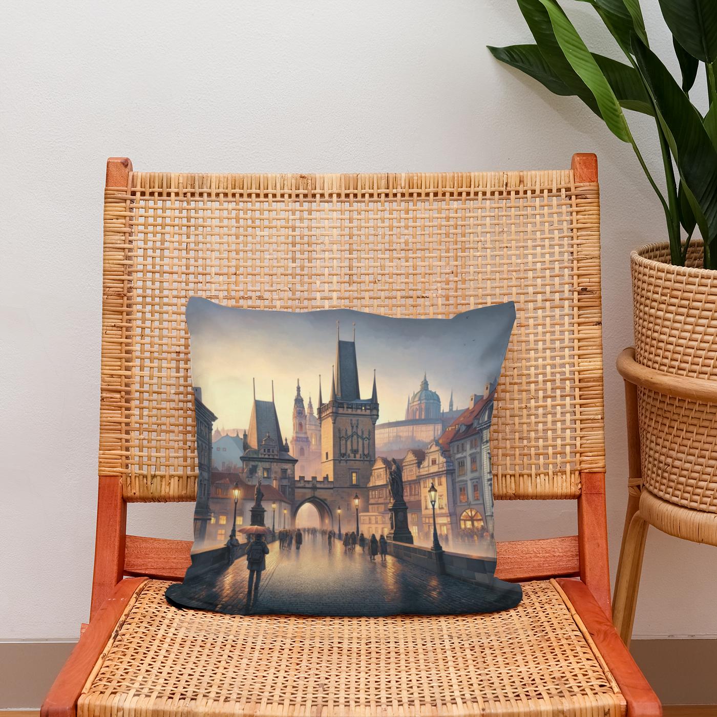 Prague Panorama Cotton Cushion