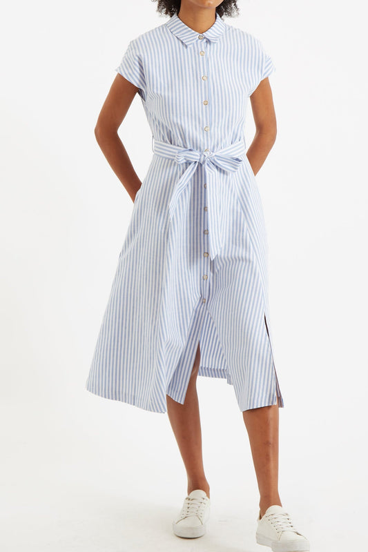 Fleur Sail Stripe Midi Shirt Dress Blue