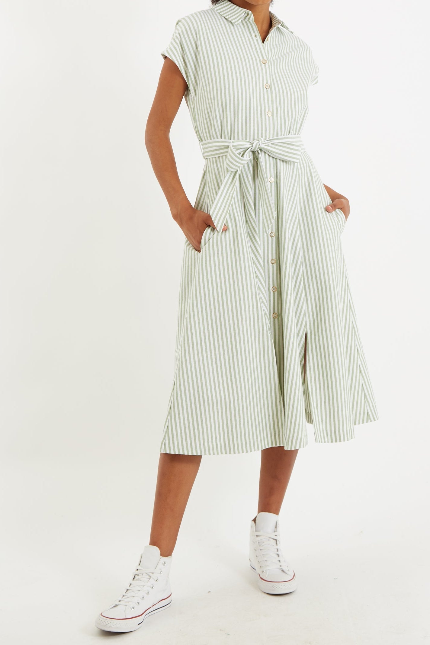 Fleur Sail Stripe Midi Shirt Dress