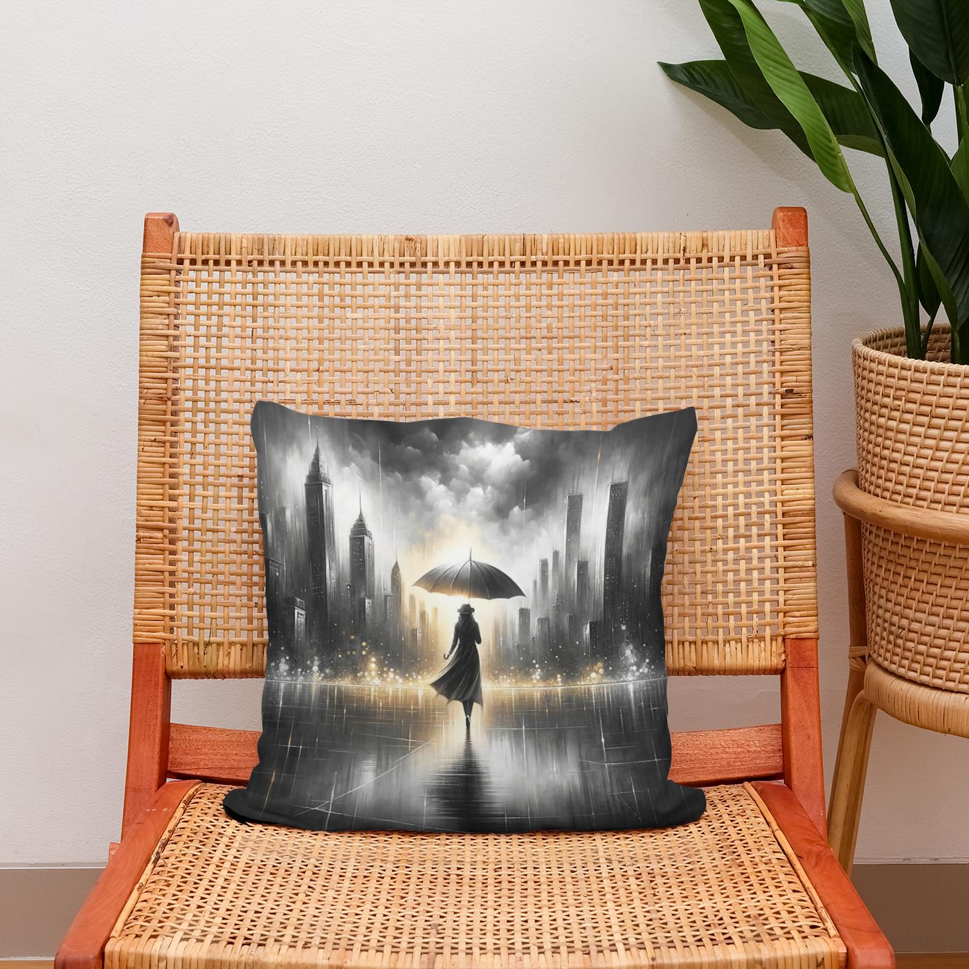 Umbrella in Urban Serenity Cotton Cushion