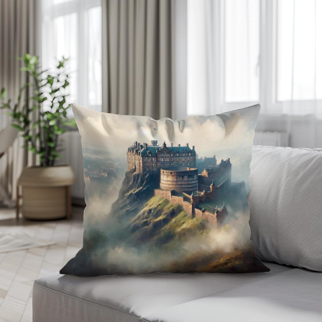 Edinburgh Castle Misty Dawn Cotton Cushion