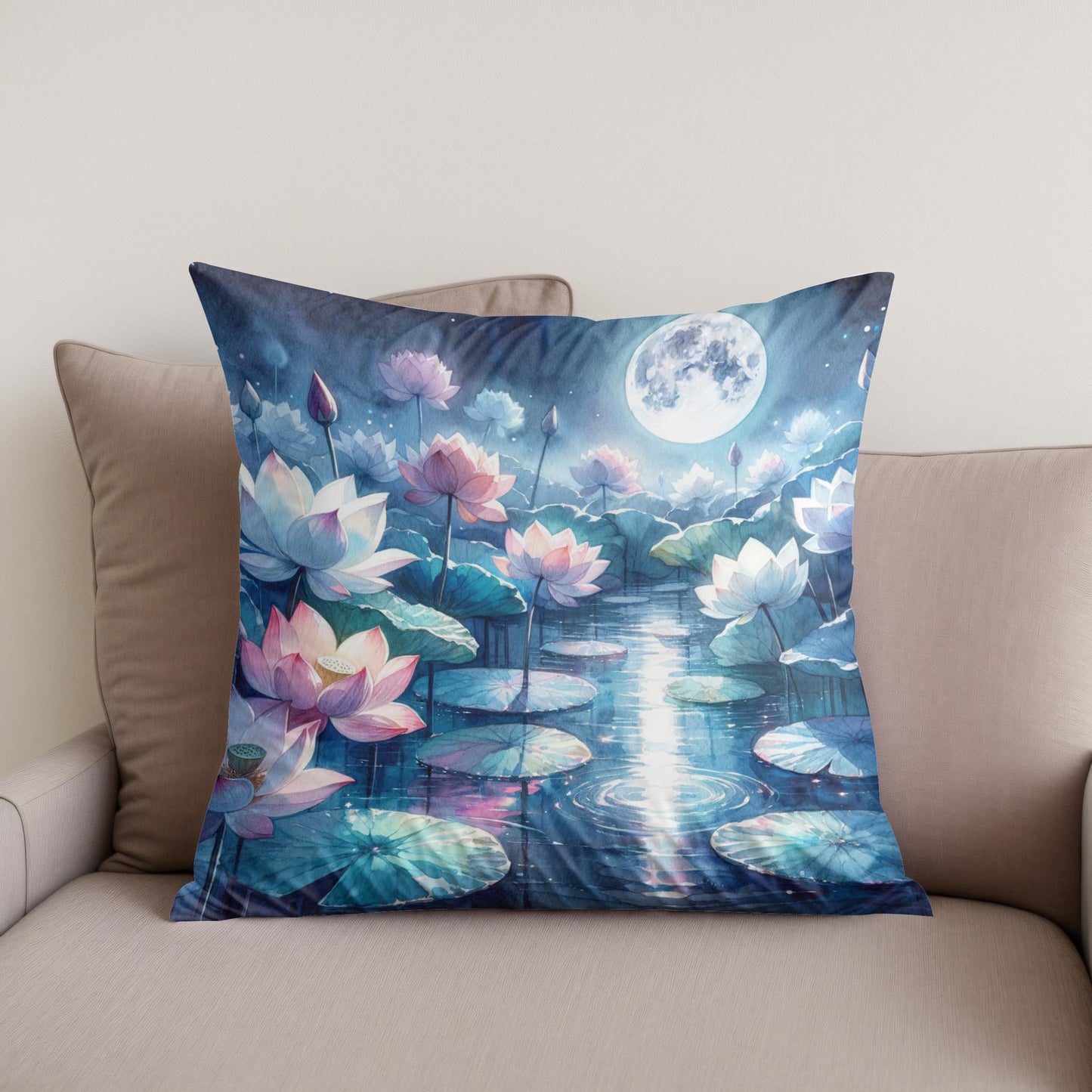 Moonlit Lotus Serenity Cotton Cushion