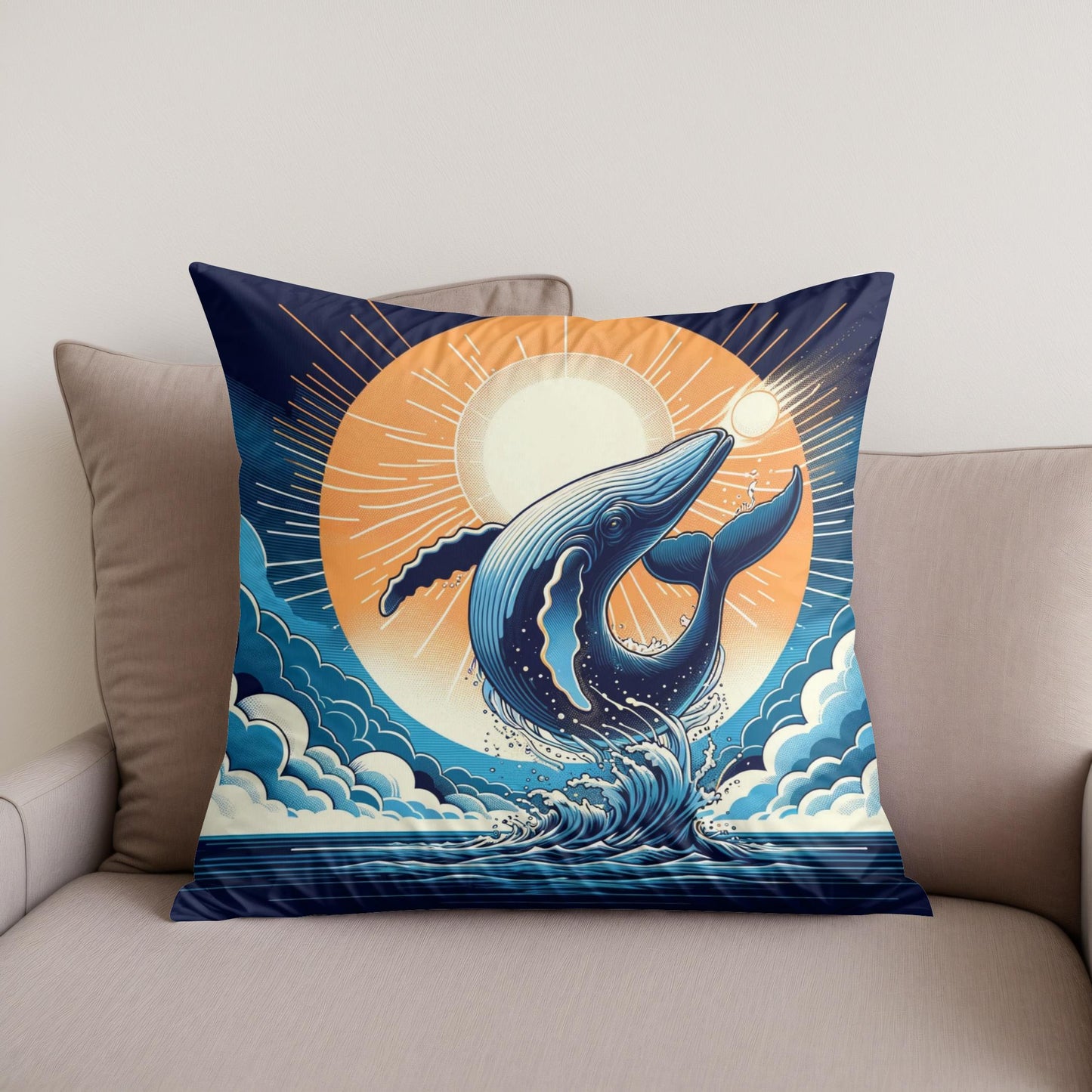 Whale's Cosmic Volley Cotton Cushion