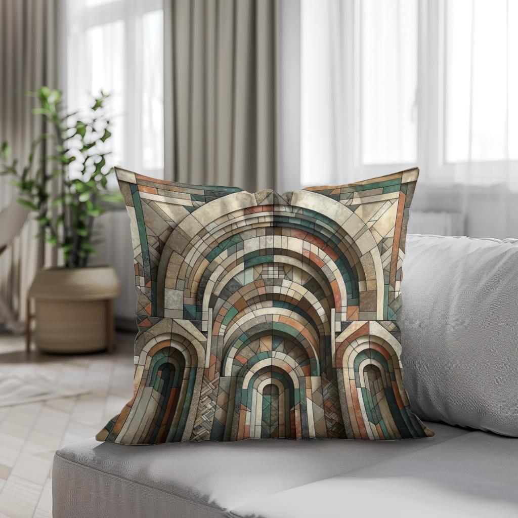 Geometric Harmony of Rustic Arches Cotton Cushion