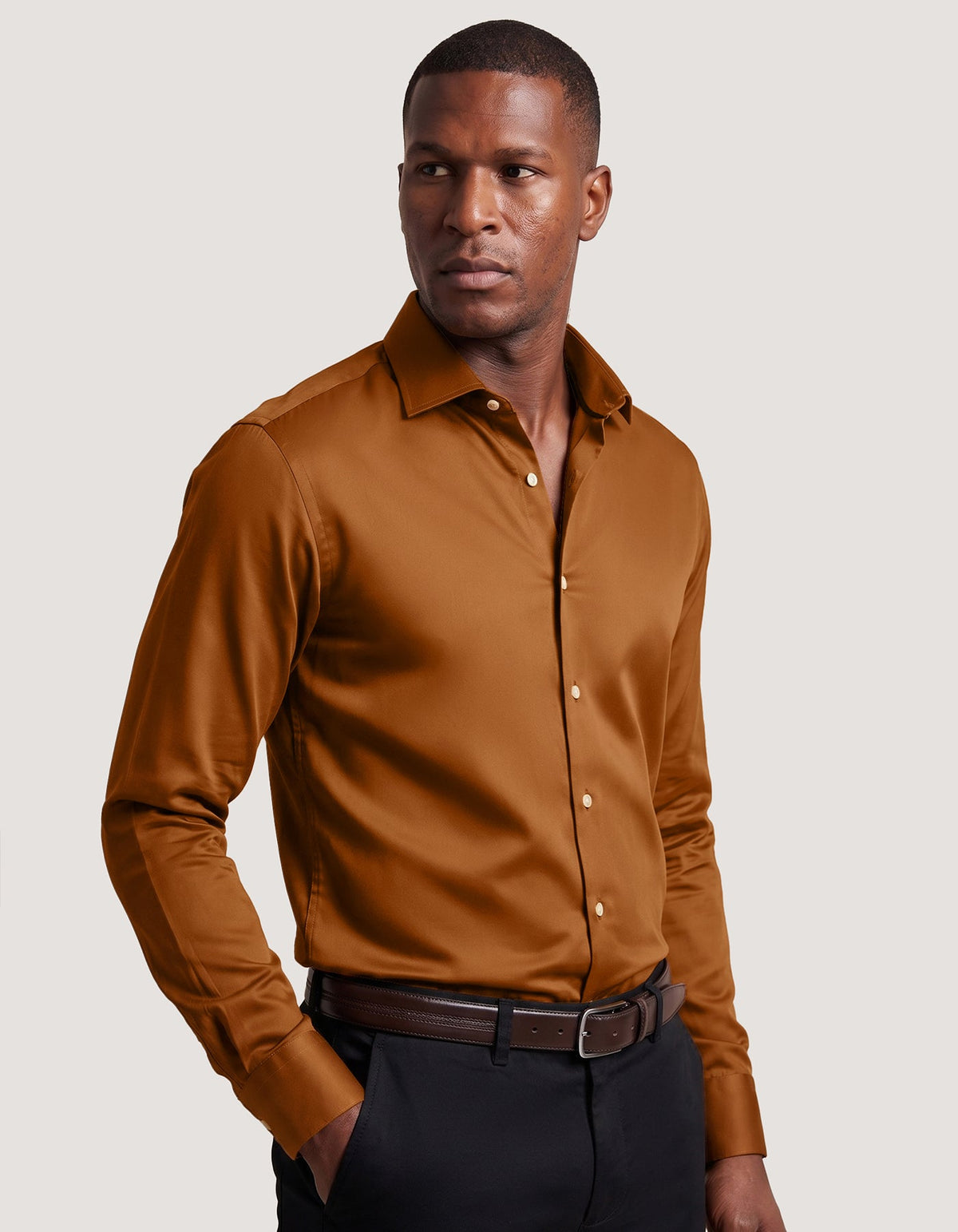 Light Brown Satin Dress Shirt