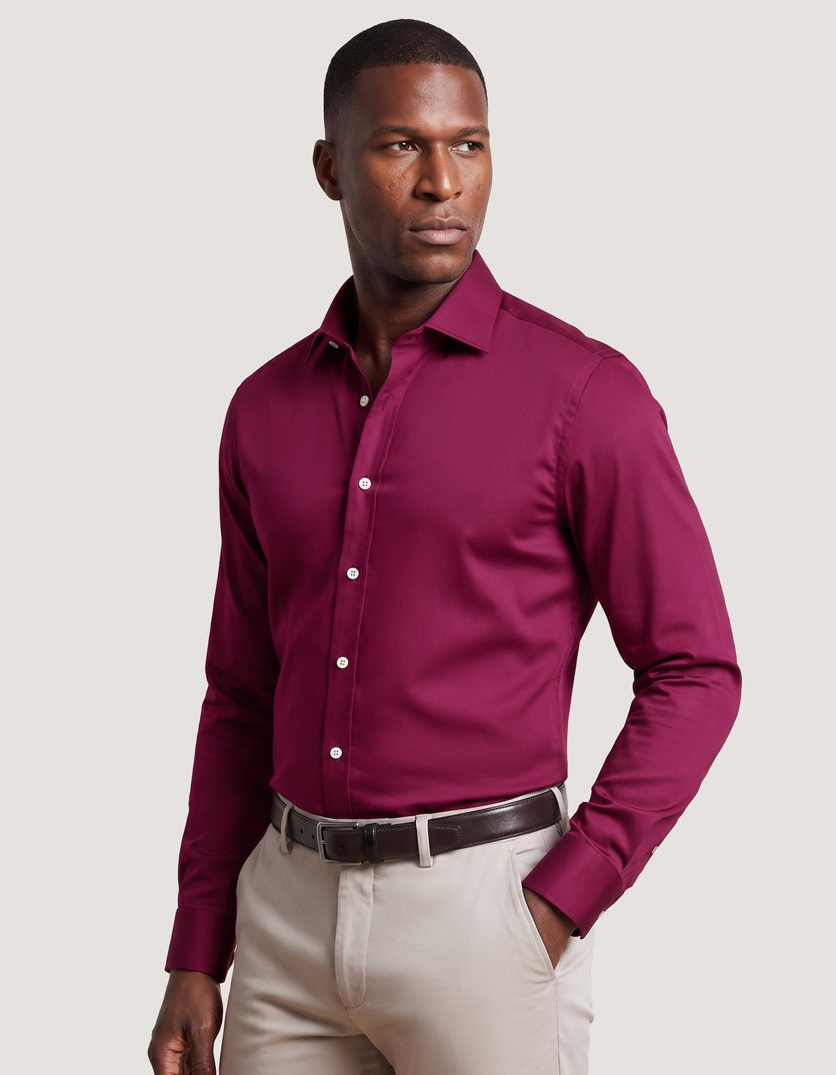 Magenta Satin Dress Shirt
