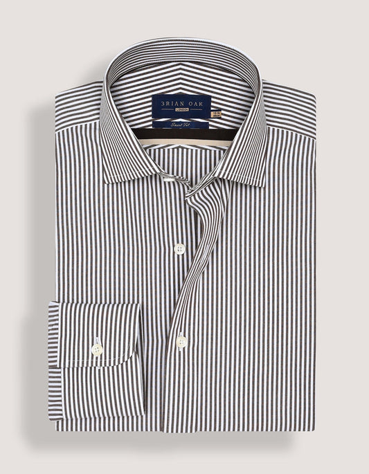 Brown & White Striped Formal Shirt