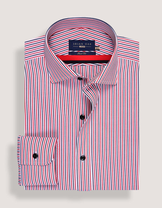 Contrast Red & Blue Striped Formal Shirt