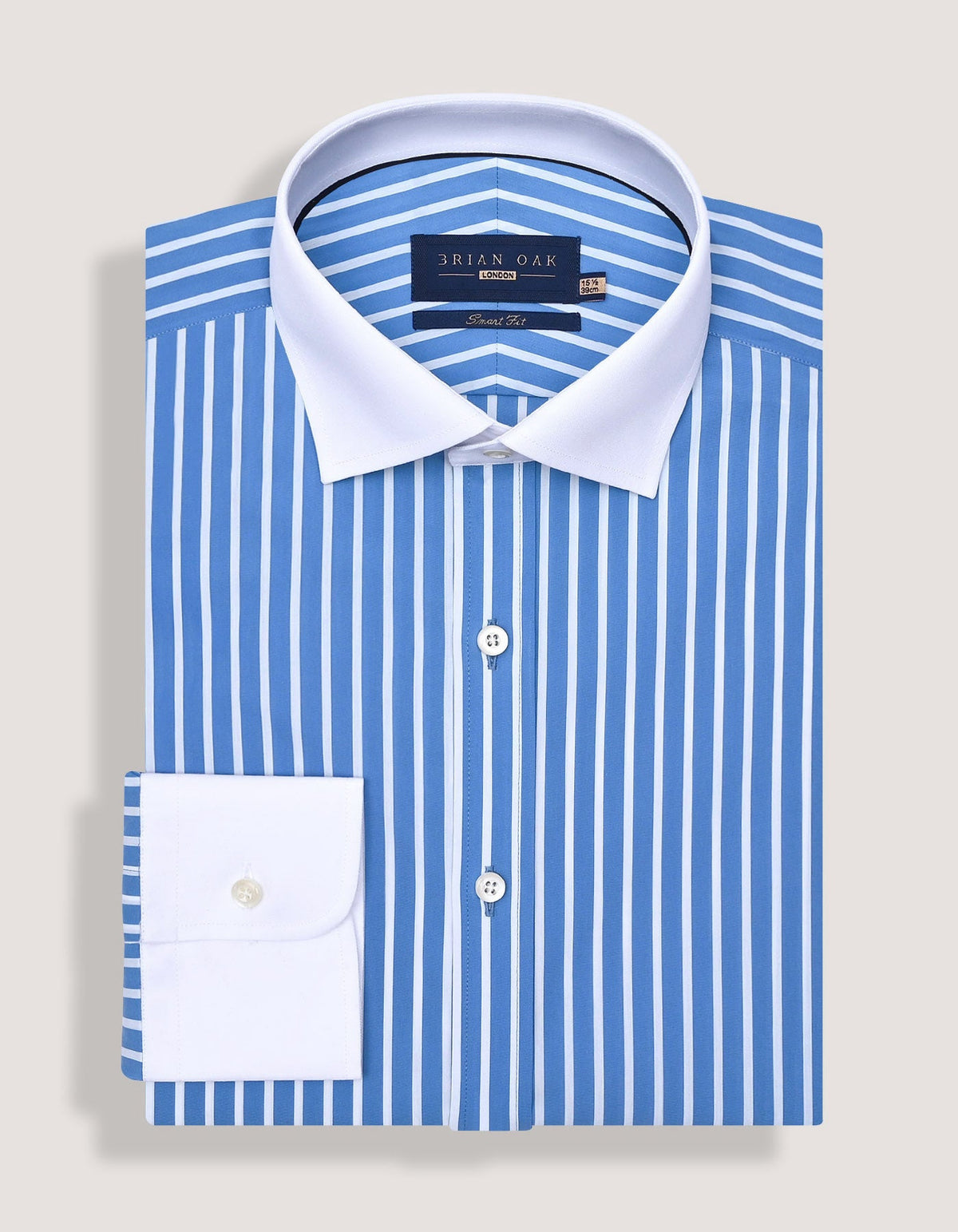 Blue Striped Shirt with Contrast Collar and Cuffs