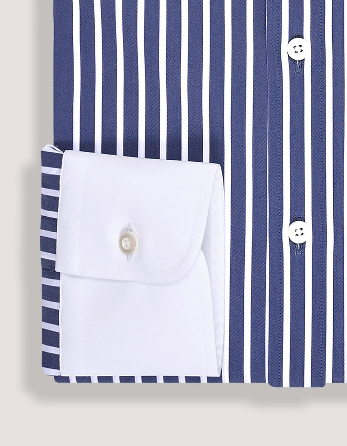 Navy Striped Cotton Shirt with Contrast Collar