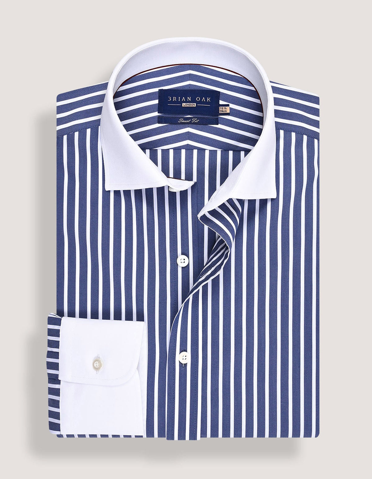 Navy Striped Cotton Shirt with Contrast Collar