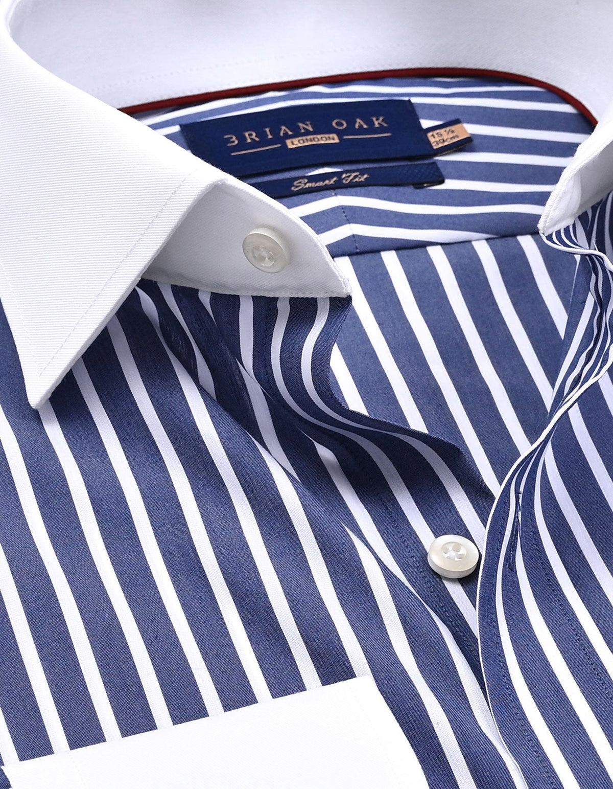 Navy Striped Cotton Shirt with Contrast Collar