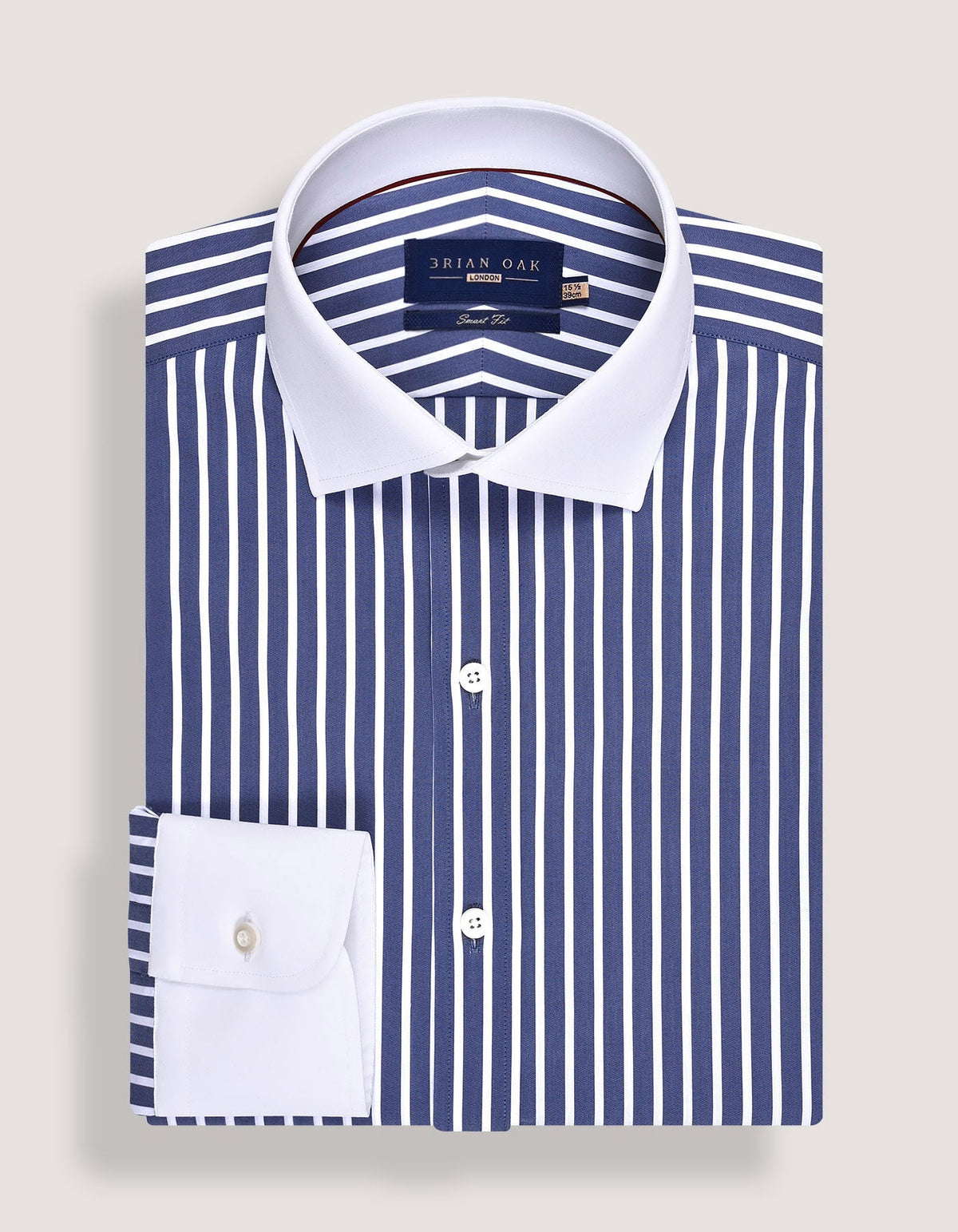 Navy Striped Cotton Shirt with Contrast Collar
