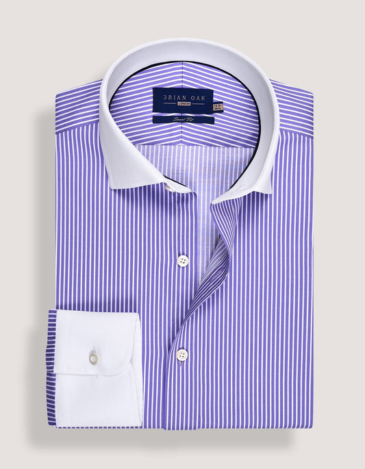 Violet Stripe Shirt with Contrast Collar