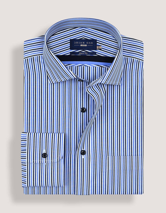 Royal Blue and Navy Striped Formal Shirt
