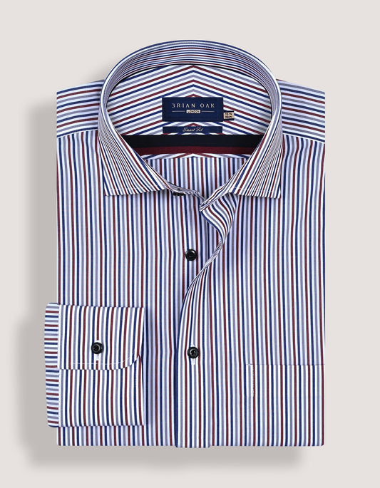 Maroon and White Striped Formal Shirt