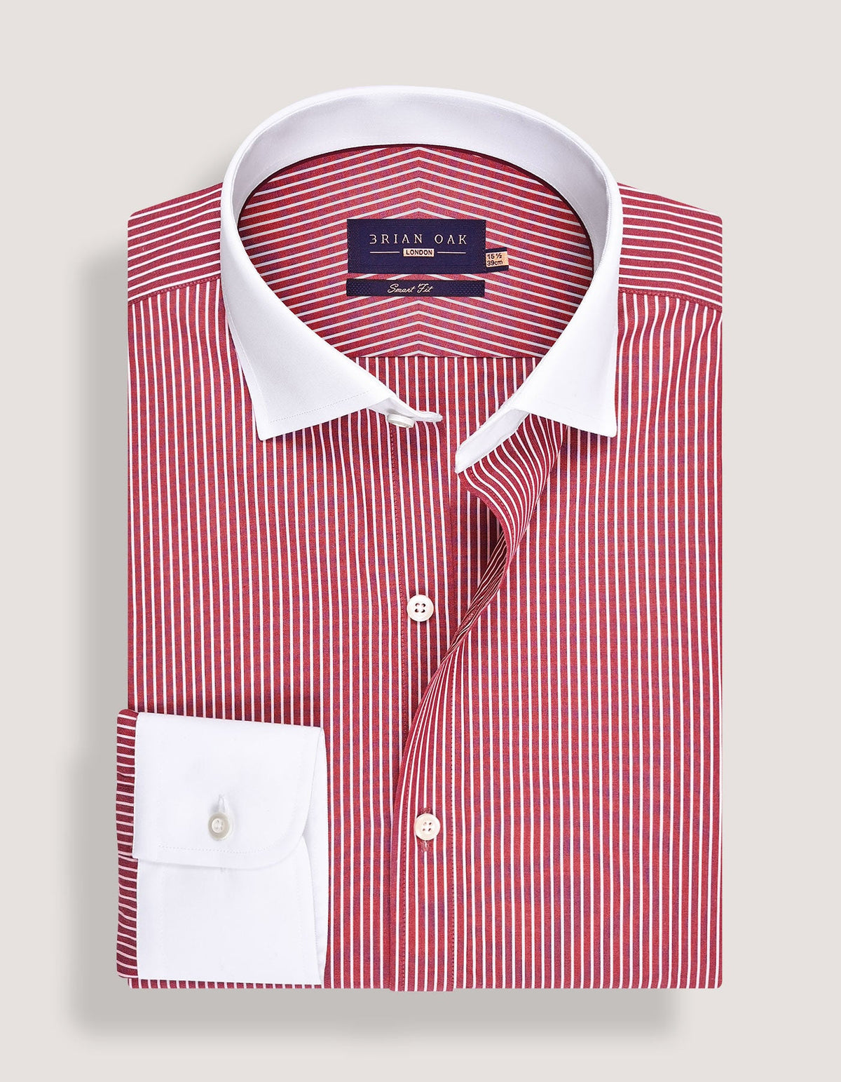 Maroon Stripe Cotton Shirt with Contrast Collar