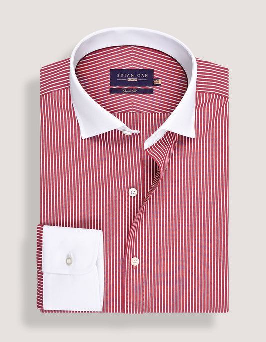 Maroon Stripe Cotton Shirt with Contrast Collar
