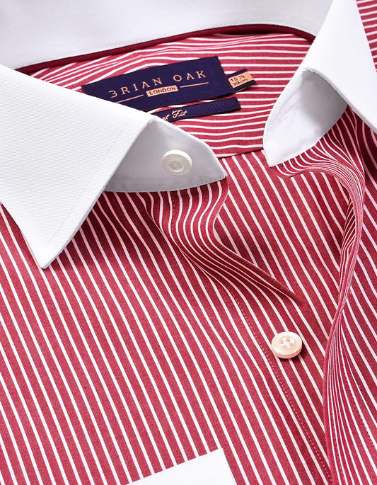 Maroon Stripe Cotton Shirt with Contrast Collar