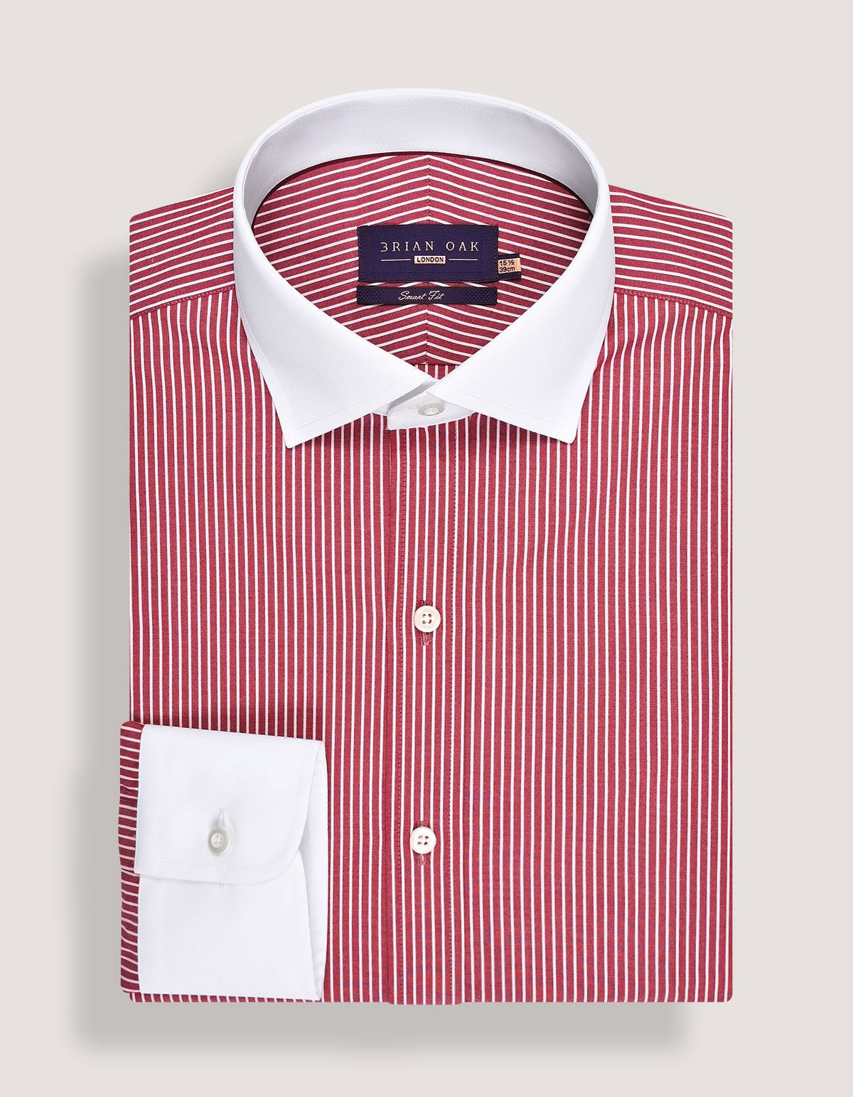 Maroon Stripe Cotton Shirt with Contrast Collar